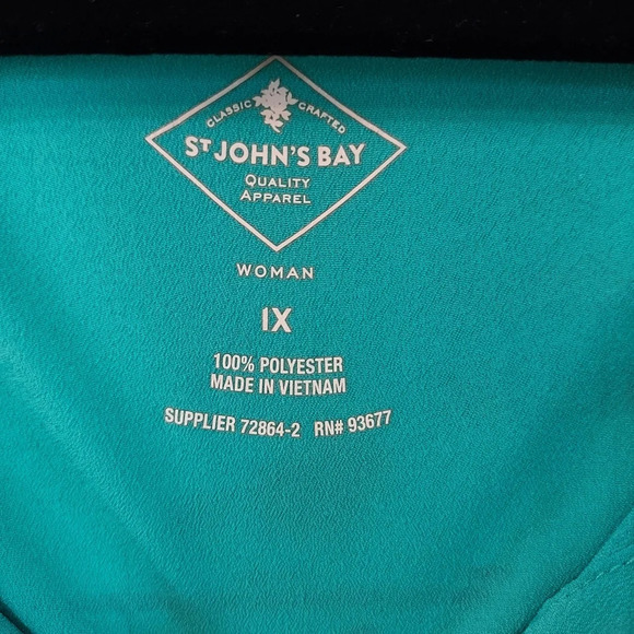 St. John's Bay Turquoise Short Sleeve V-Neck Blouse in Size 1X - Picture 2 of 9